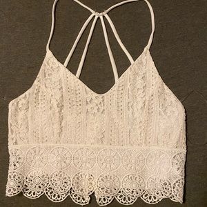 Strapped lace white crop top